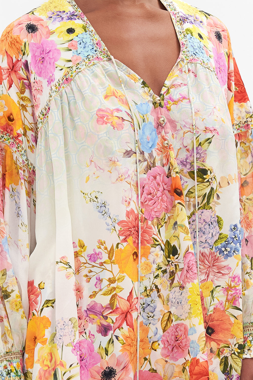 BLOUSON BLOUSE WITH NECK TIE SUNLIGHT SYMPHONY