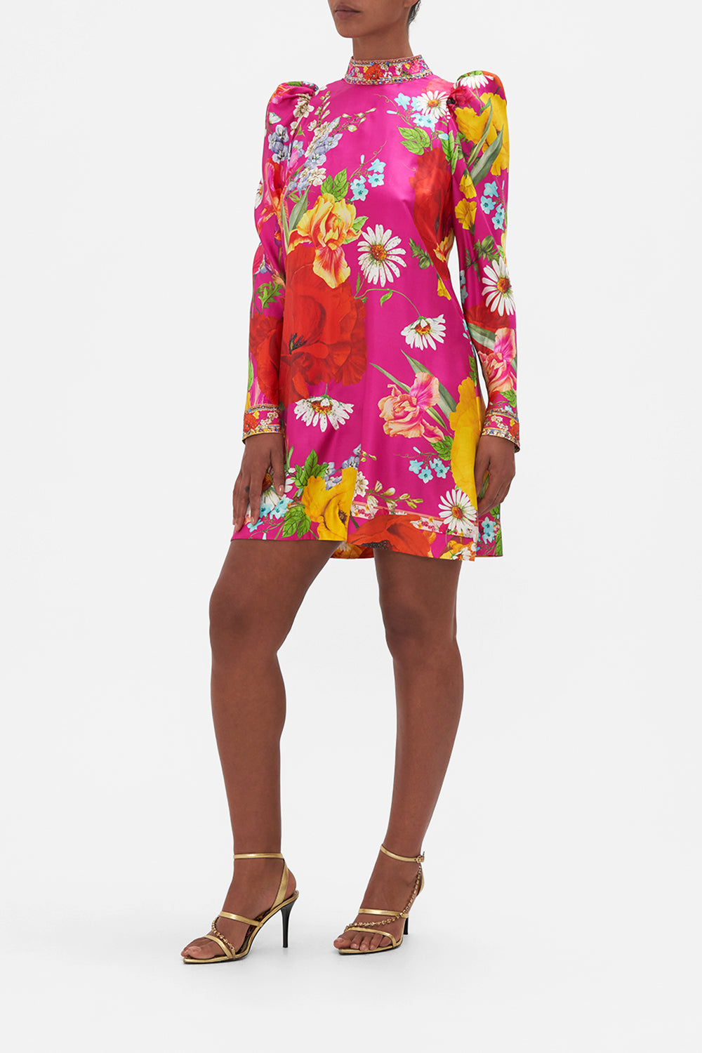 PUFF SLEEVE HIGH NECK MINI DRESS RAINBOW BODY