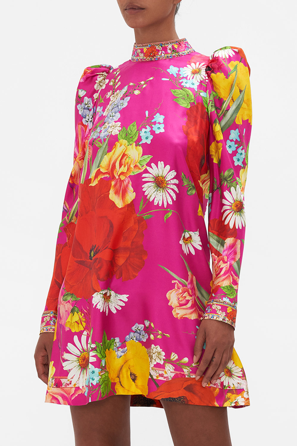 PUFF SLEEVE HIGH NECK MINI DRESS RAINBOW BODY