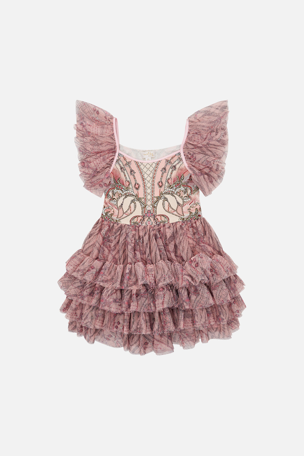 Kids Tutu Dress With Sleeve Frills 4-10 Starship Sistas print by CAMILLA