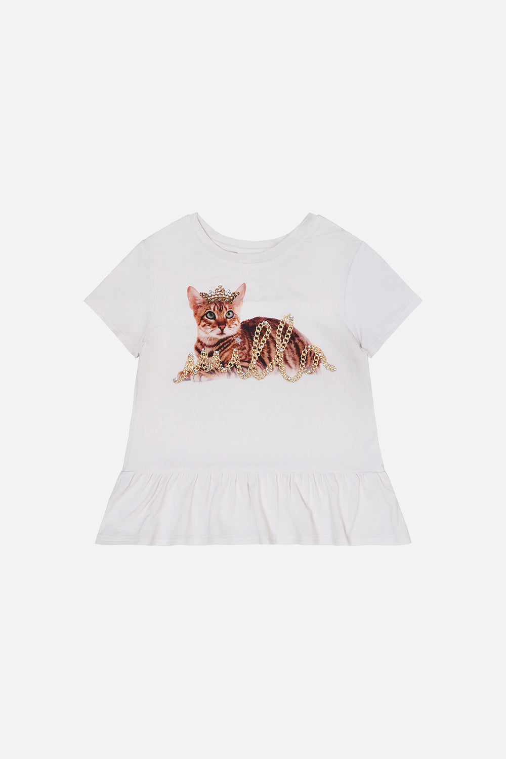 Kids Short Sleeve Frill Hem Top 4-10 Curious And Curiouser print by CAMILLA