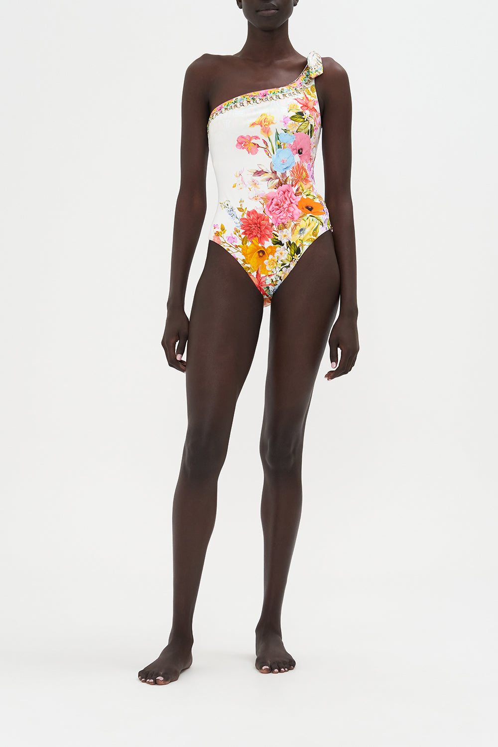 One Shoulder Tie One Piece Sunlight Symphony print by CAMILLA