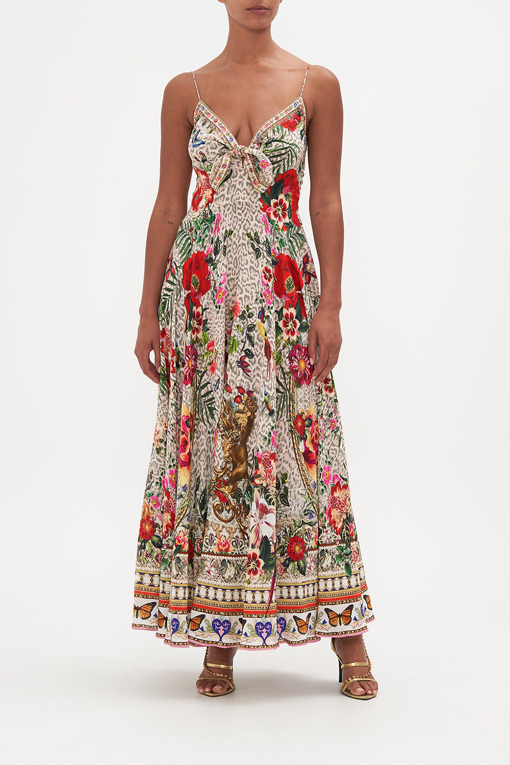 LONG DRESS WITH TIE FRONT LEOS BOUQUET