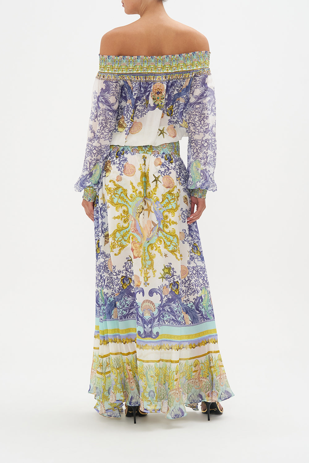 OFF SHOULDER SHIRRED DRESS STAR OF THE SEA