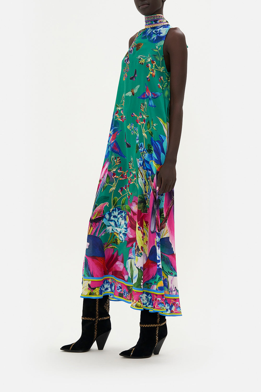 HIGH NECK DRESS WITH BACK NECK TIE RUN FROM PARADISE