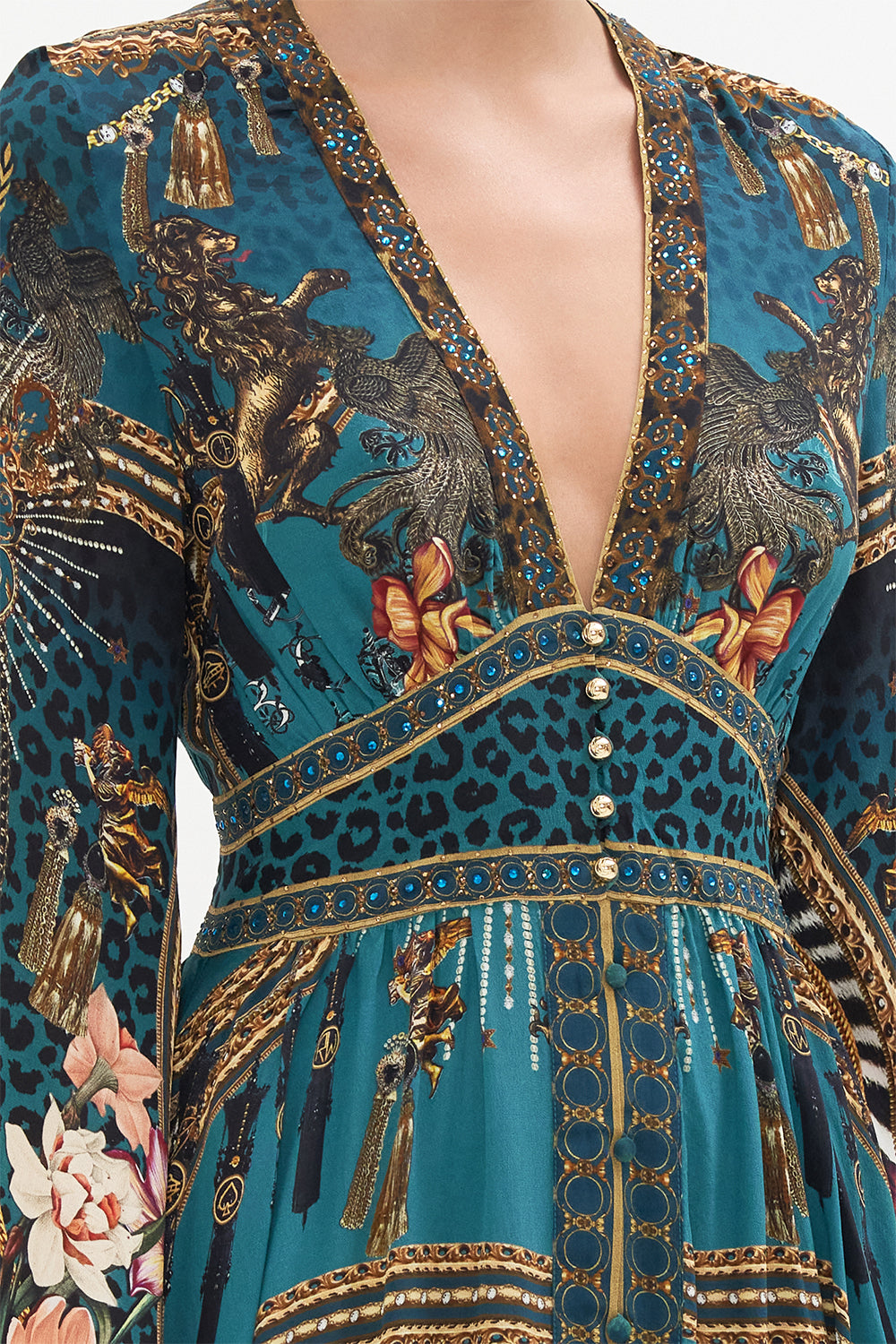 KIMONO SLEEVE DRESS WITH SHIRRING DETAIL TIGER PANTS