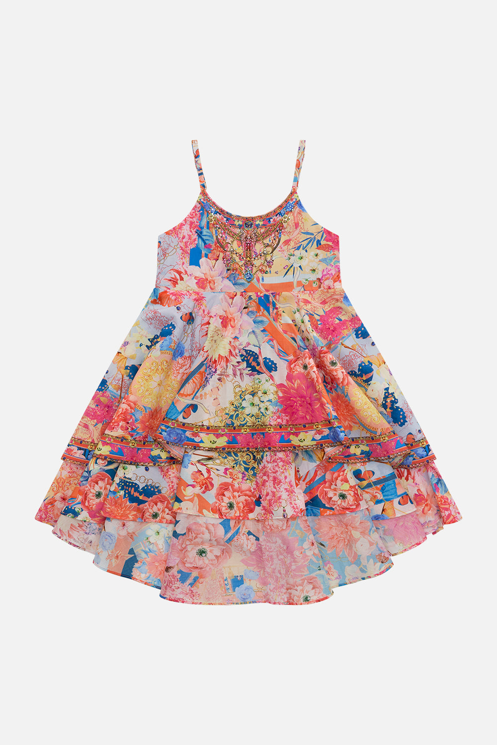 Kids Round Neck Tiered Dress 4-10 Meet Me In The Garden print by CAMILLA