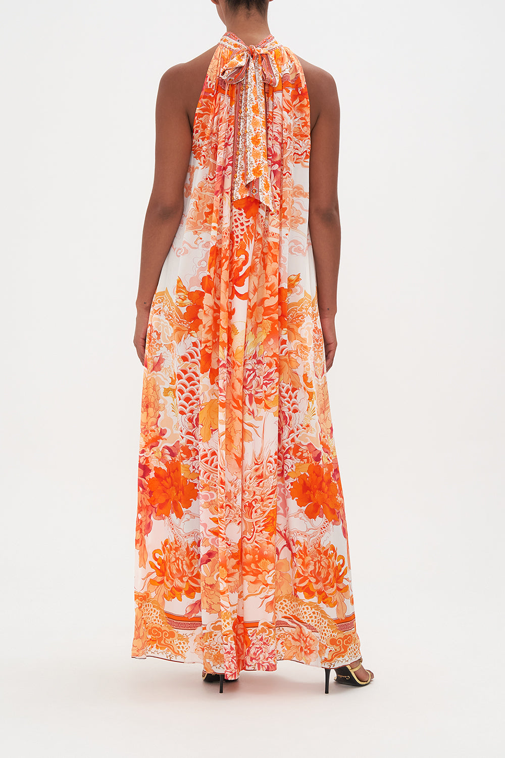 TIE NECK LONG DRESS DRAGON MOTHER