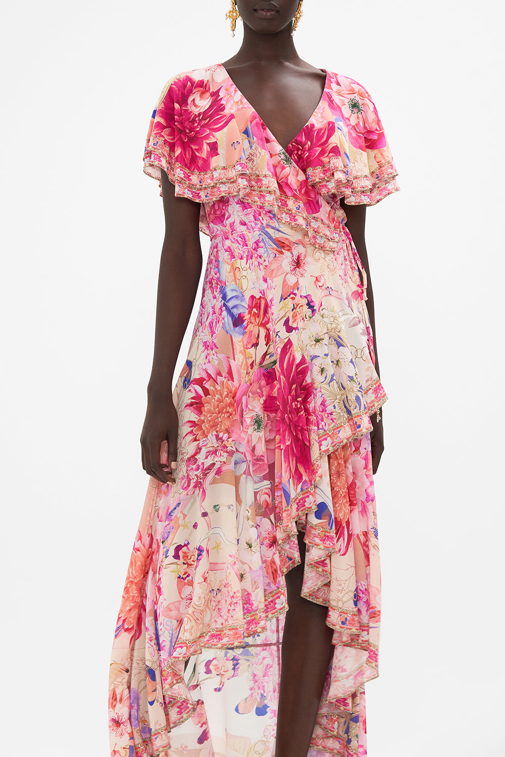 FRILL SLEEVE LONG DRESS ROSE BED RENDEZVOUS