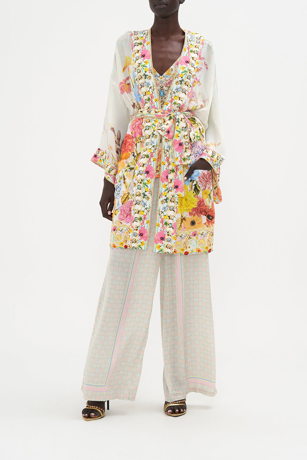 Kimono With Tie Belt Sunlight Symphony print by CAMILLA