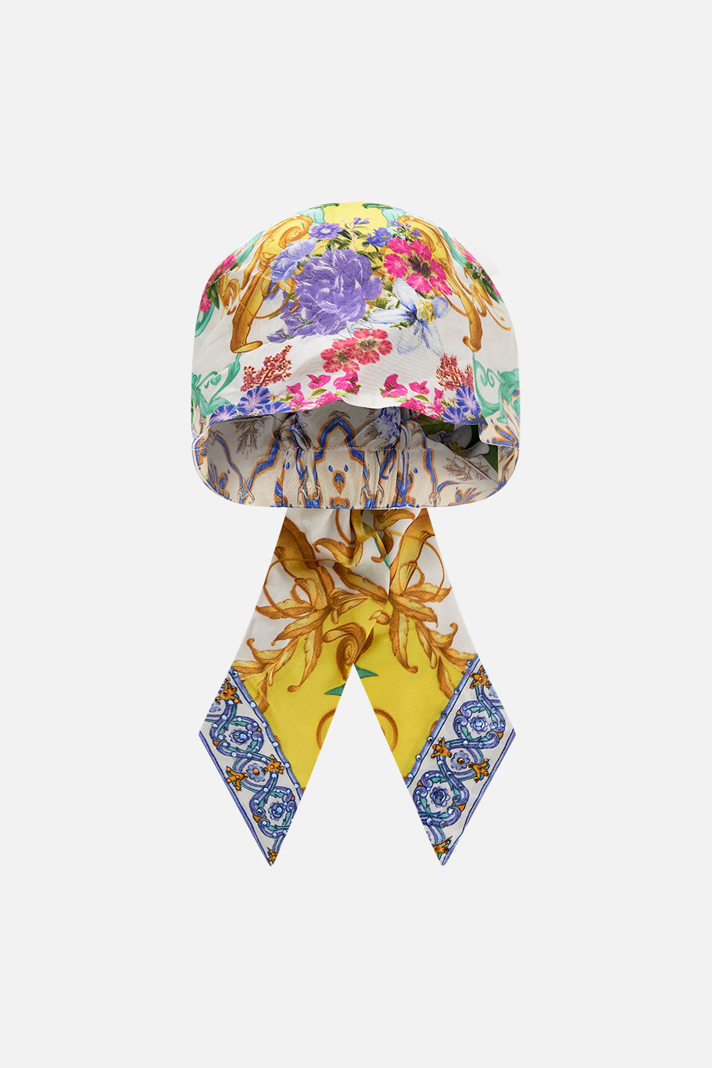 product view of CAMILLA silk headscarf in Caterina Spritz print