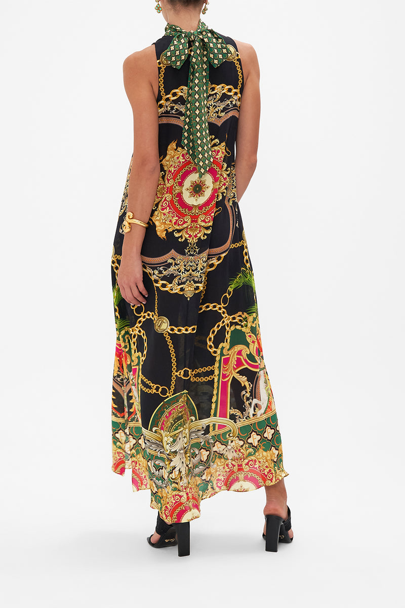 HIGH NECK DRESS WITH BACK NECK TIE MIDNIGHT POPPY