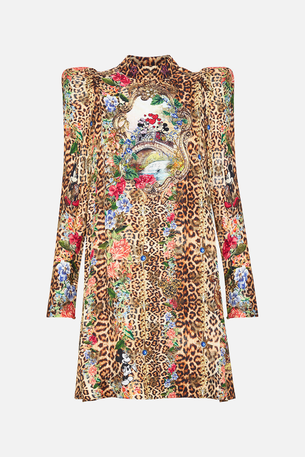 PUFF SLEEVE HIGH NECK MINI DRESS MICKEY MANIA