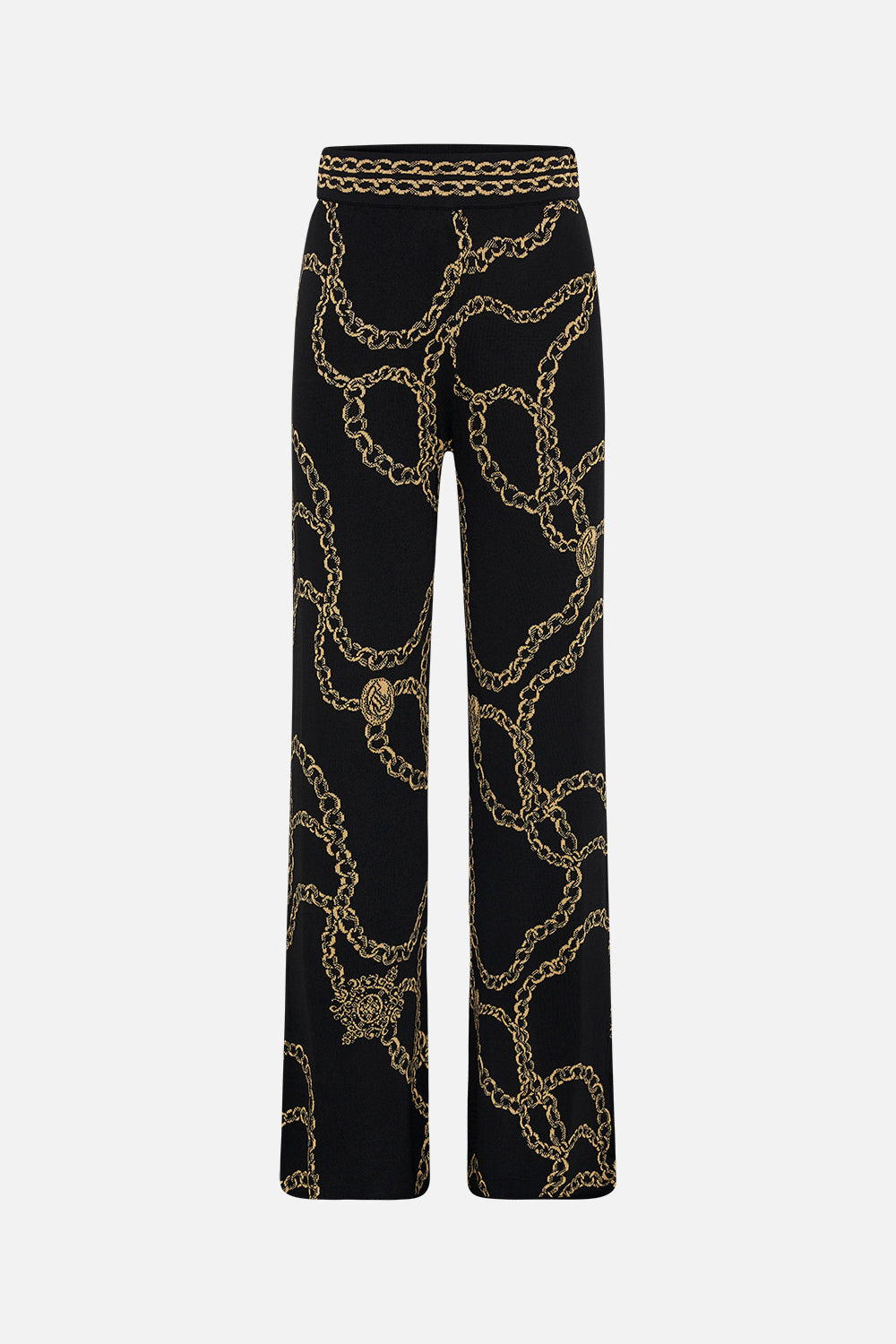 Front product view of CAMILLA flared knit pants in Jealousy And Jewels print