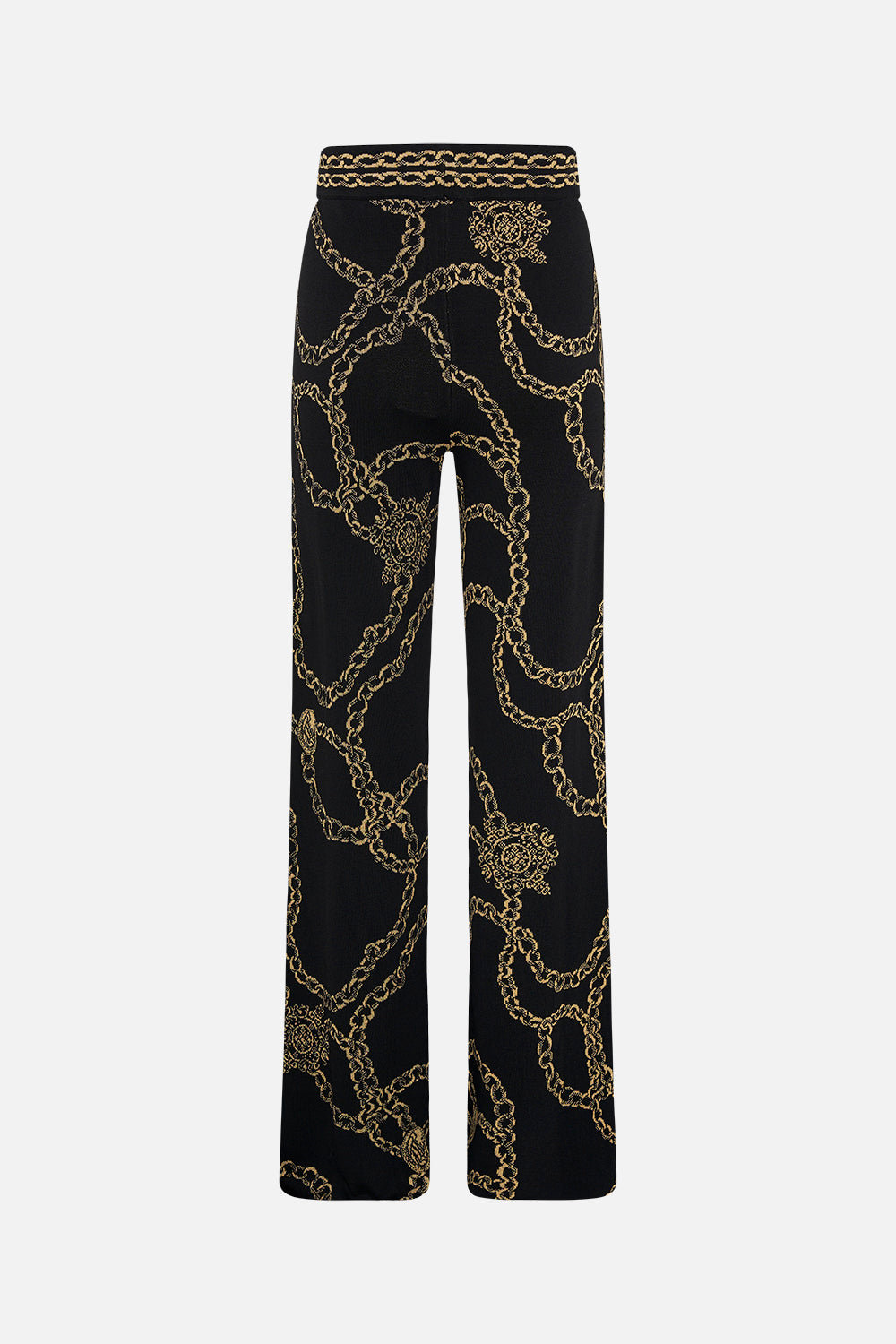 Back product view of CAMILLA flared knit pants in Jealousy And Jewels print