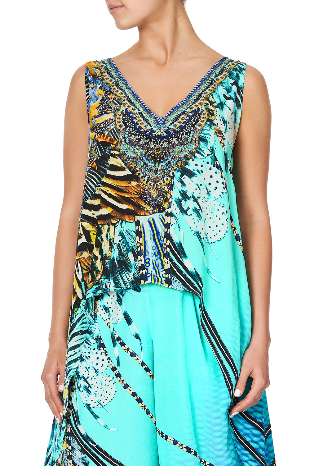 HIGH LOW CROSS OVERLAY TOP MARINE QUEEN