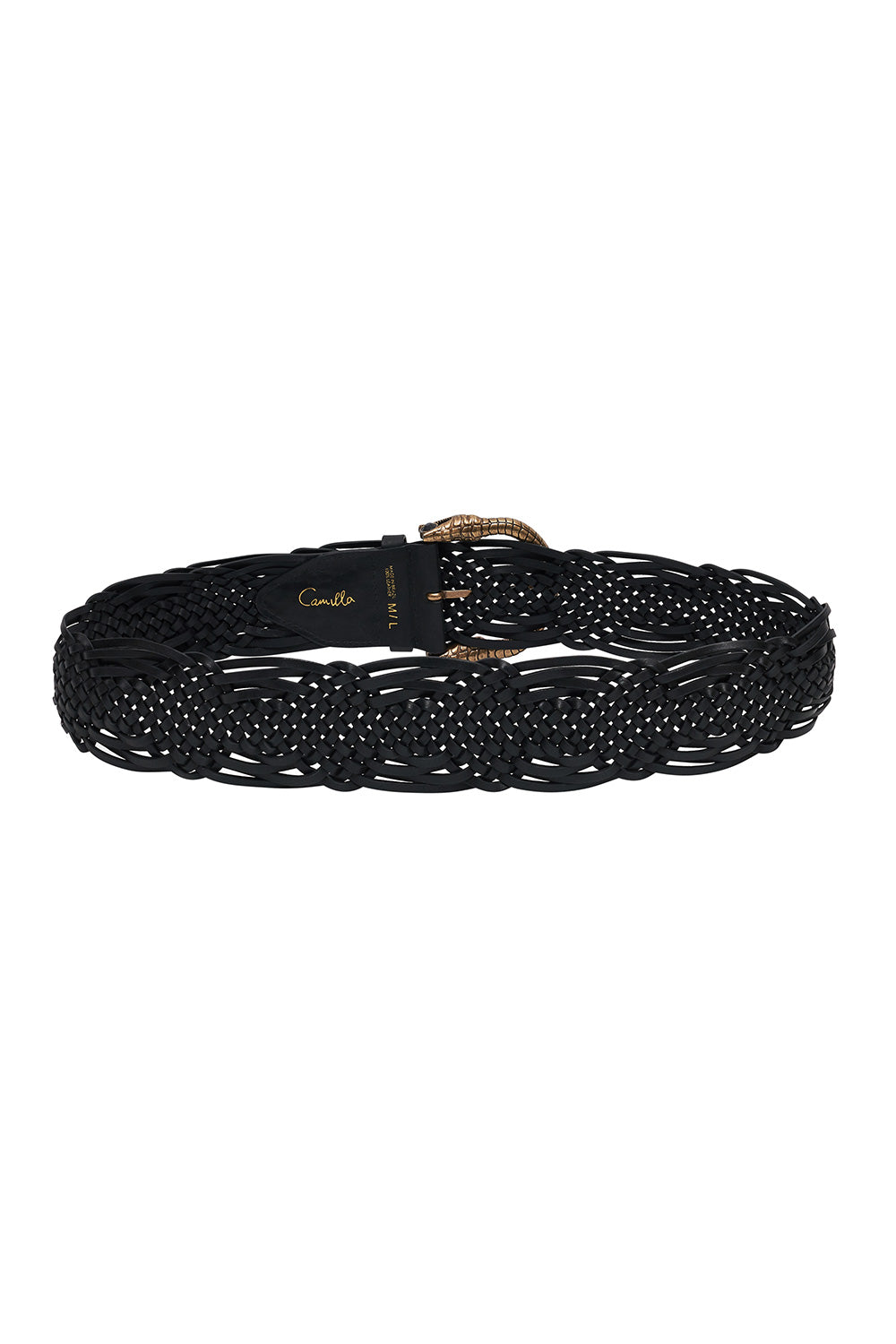 WOVEN LEATHER BELT SOLID BLACK