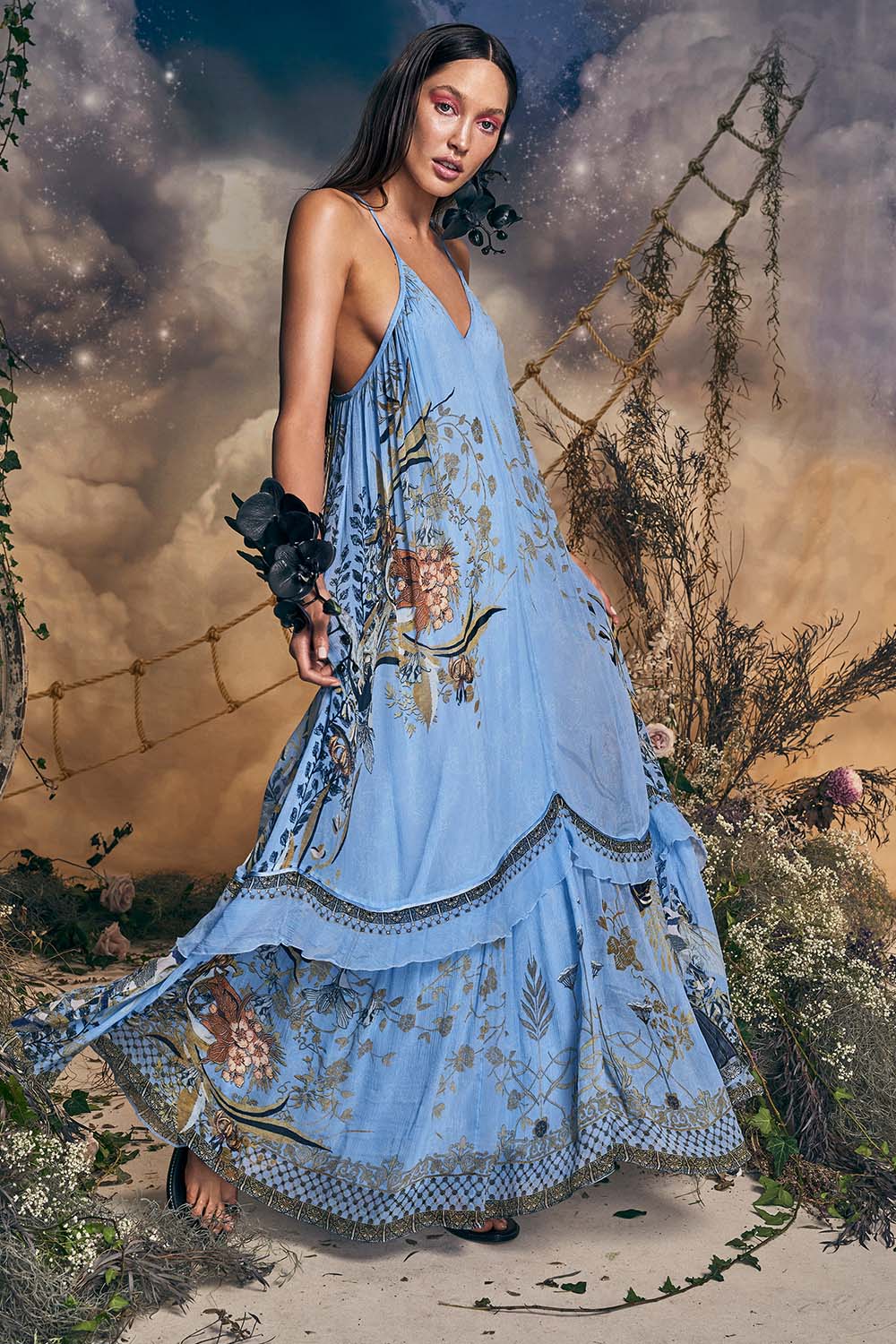 KEYHOLE NECK LONG DRESS FAIRY FOUNTAIN