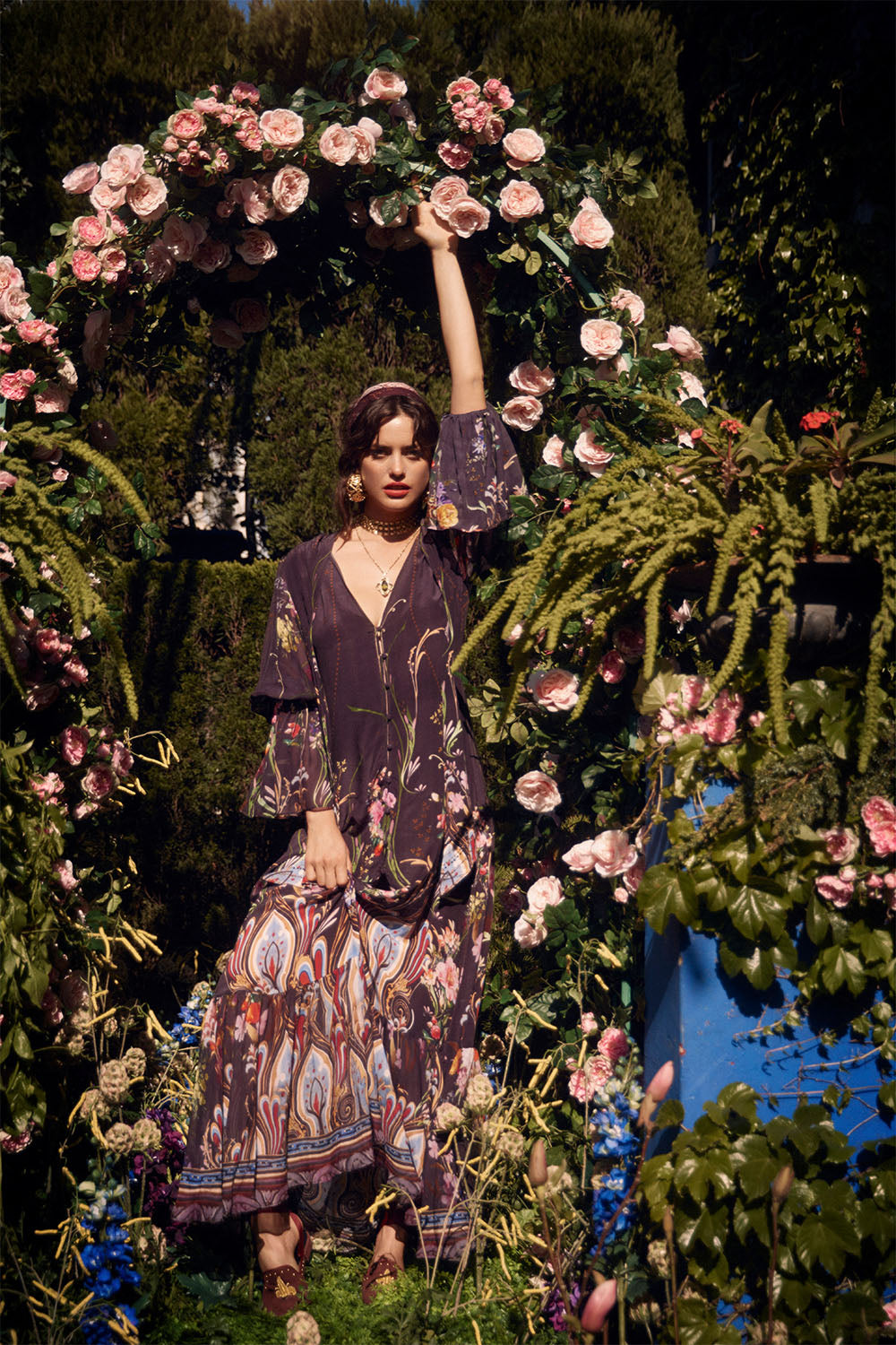 ELASTIC SLEEVE TIE FRONT DRESS WILD FLOWER