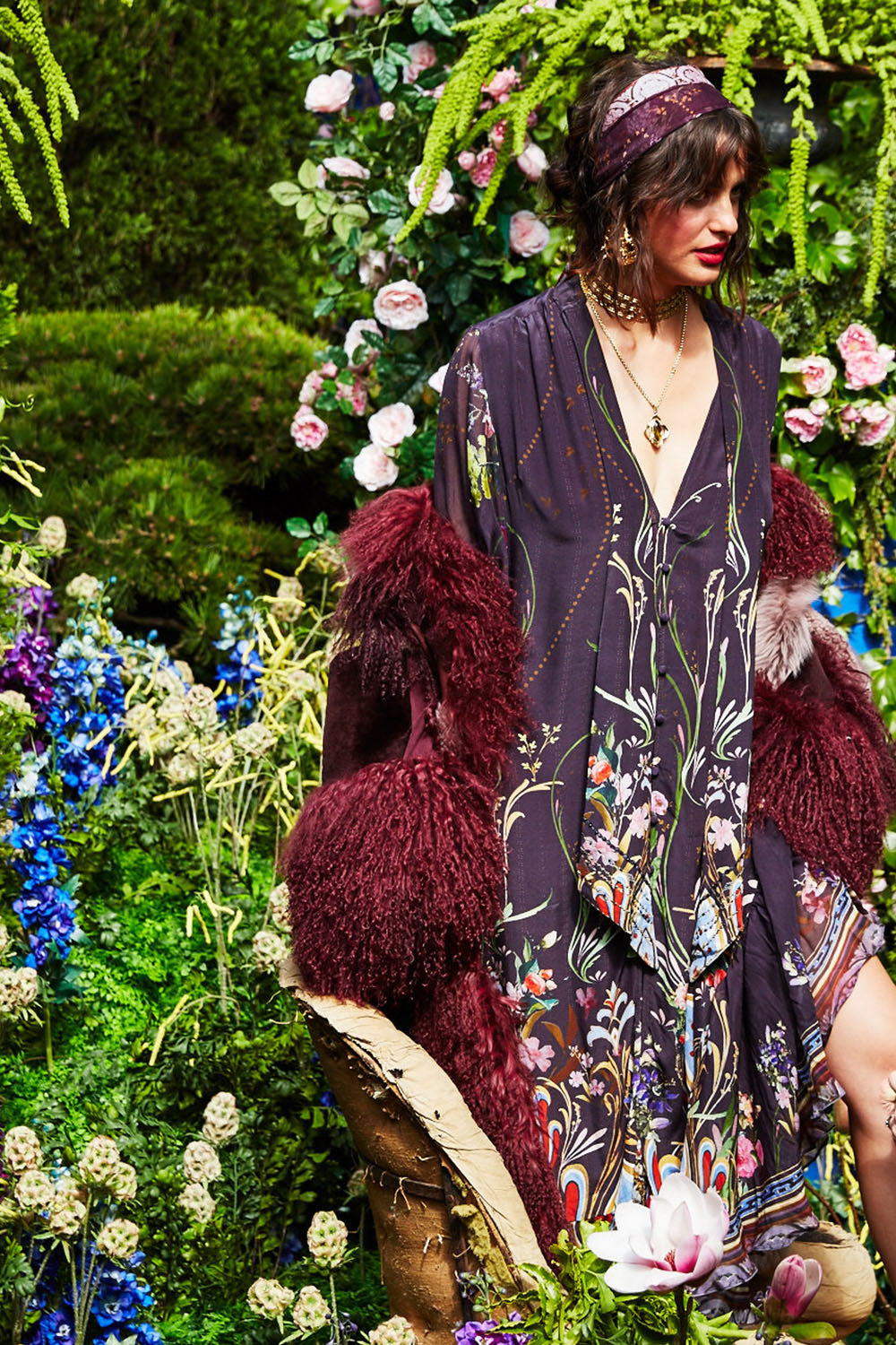 ELASTIC SLEEVE TIE FRONT DRESS WILD FLOWER