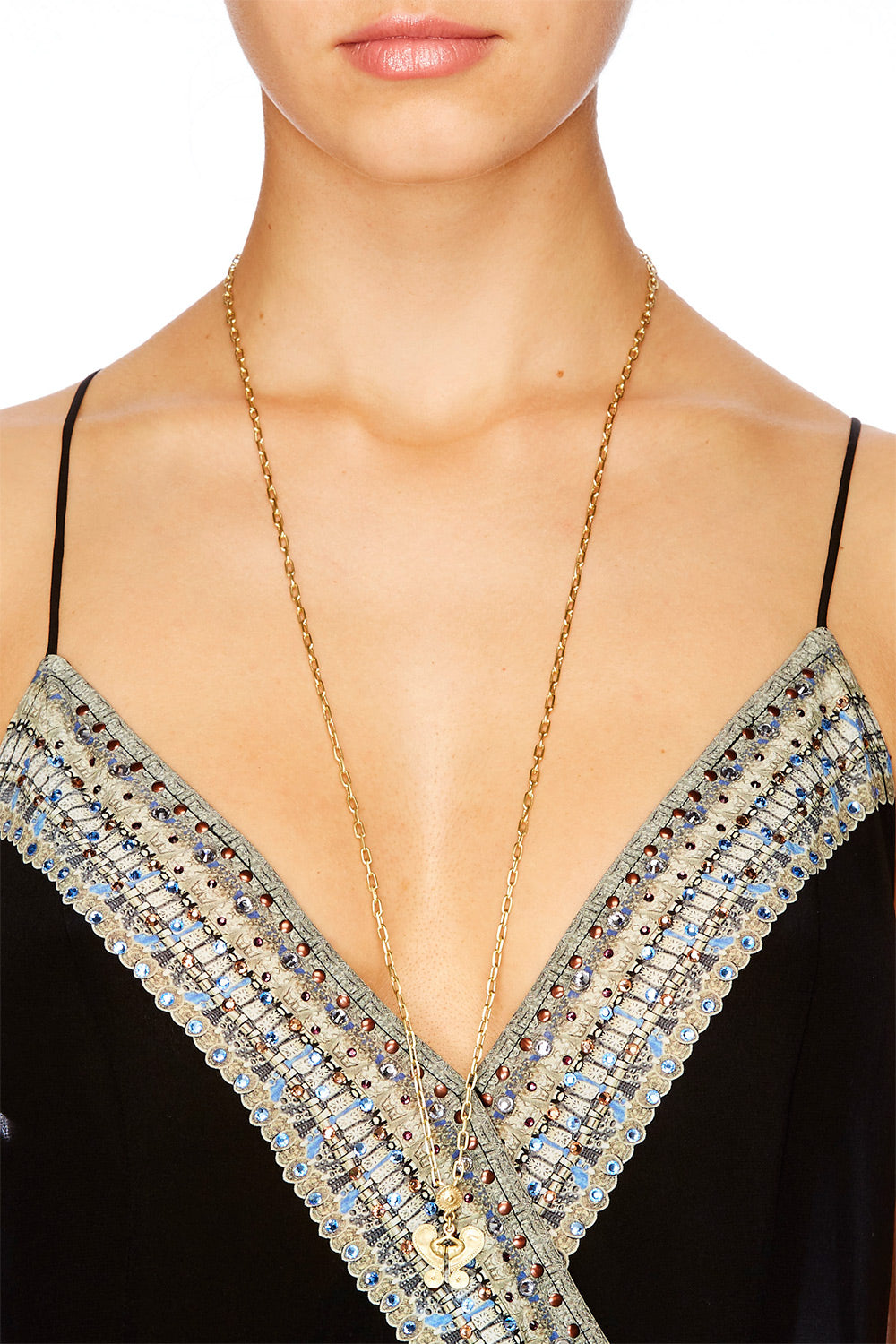 GOLD BRASS ETCHED MOTIF NECKLACE