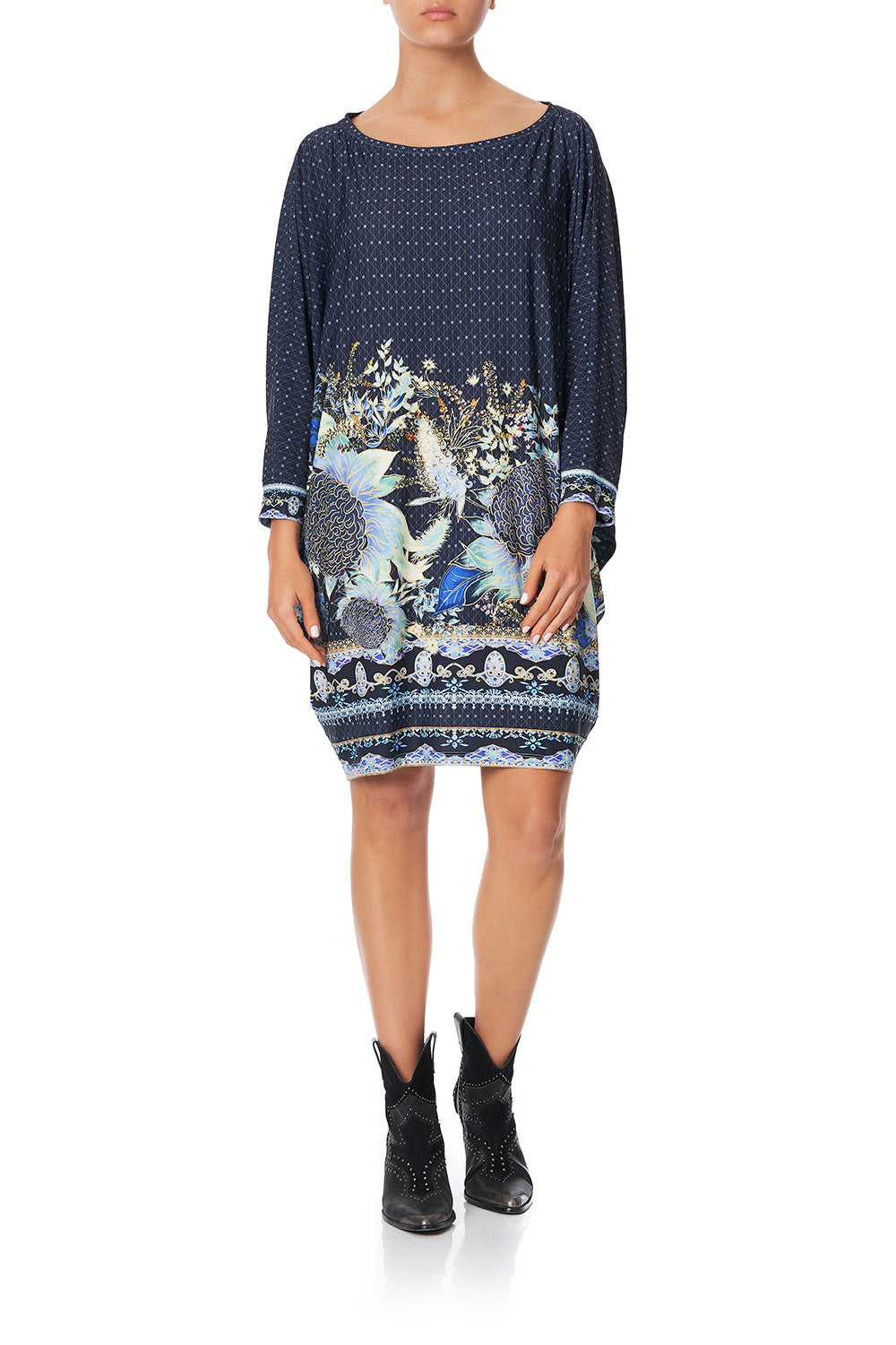 BOAT NECK BAT SLEEVE DRESS WITH CUFF NATURES NECTAR