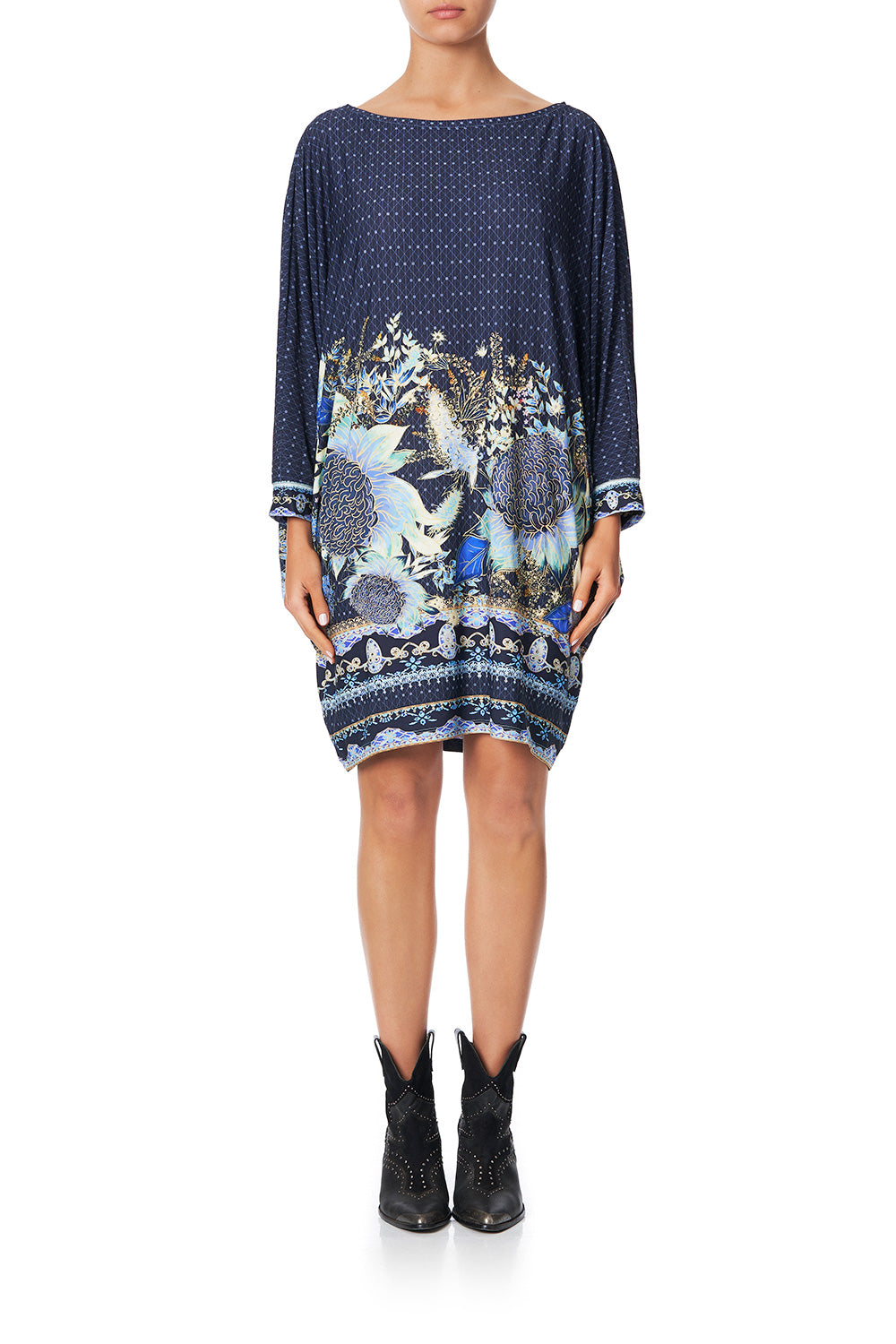 BOAT NECK BAT SLEEVE DRESS WITH CUFF NATURES NECTAR