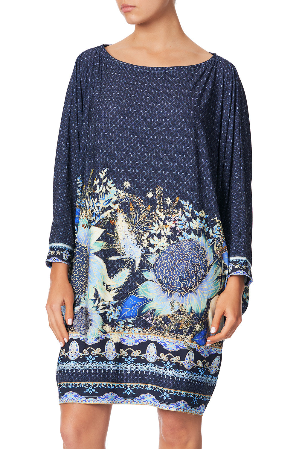 BOAT NECK BAT SLEEVE DRESS WITH CUFF NATURES NECTAR