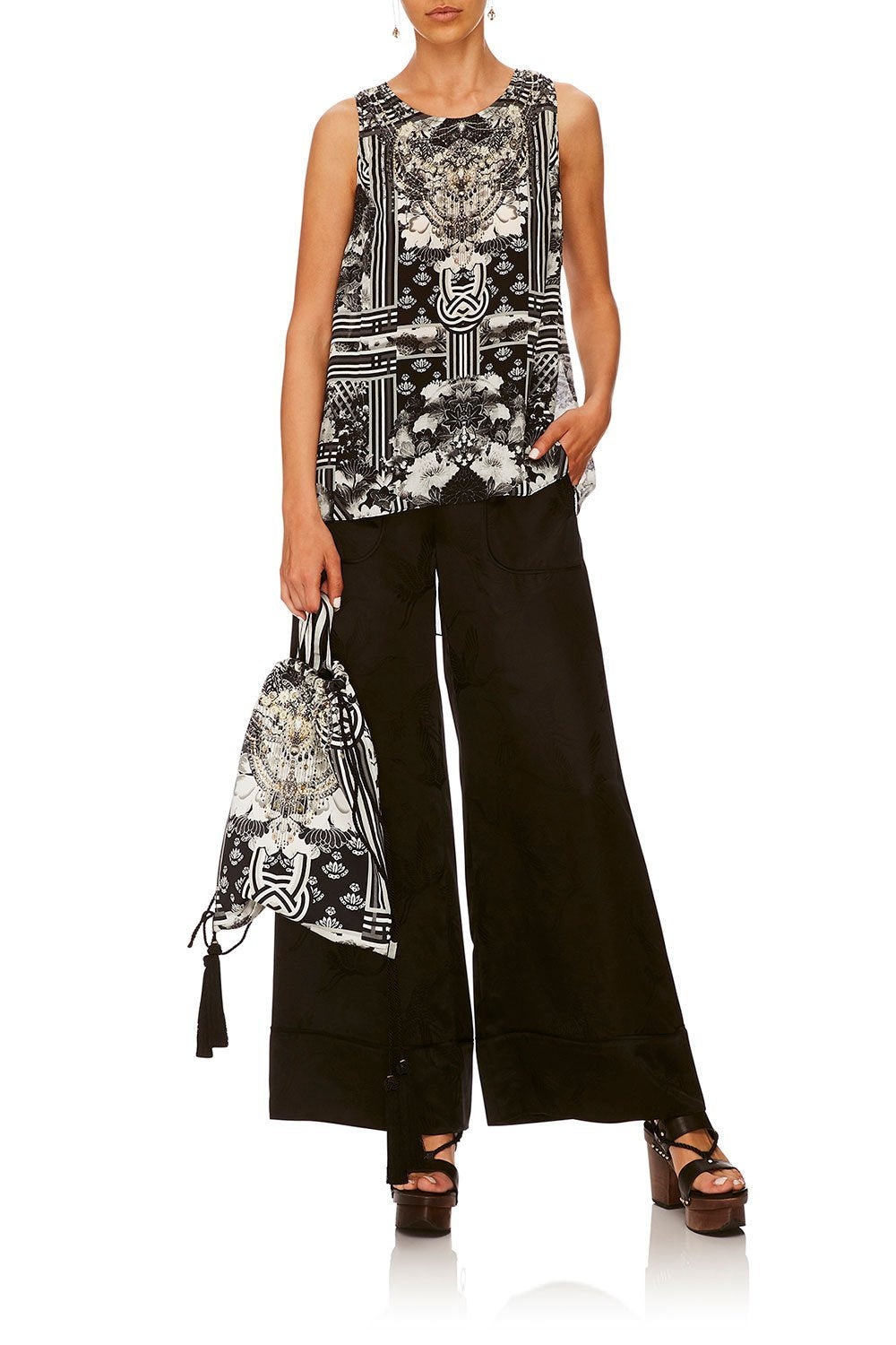 CAMILLA SOLID BLACK LOUNGE TROUSER W CUFFS