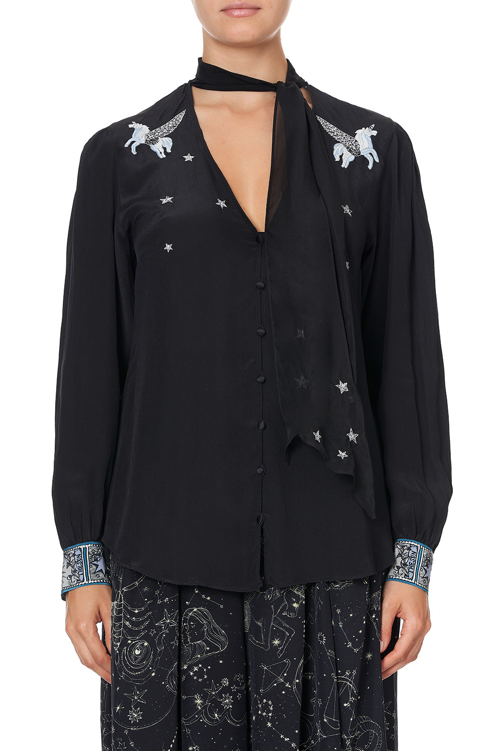 BUTTON DOWN BLOUSE WITH NECK TIE ASTRO DISCO
