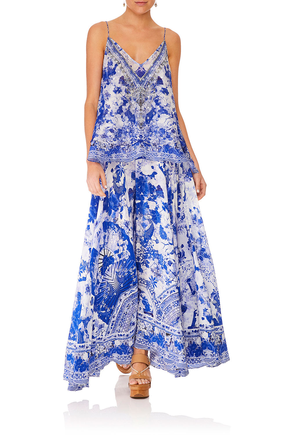 CAMILLA STRAP TOP W/ SHEER UNDERLAY THE FAN SEA