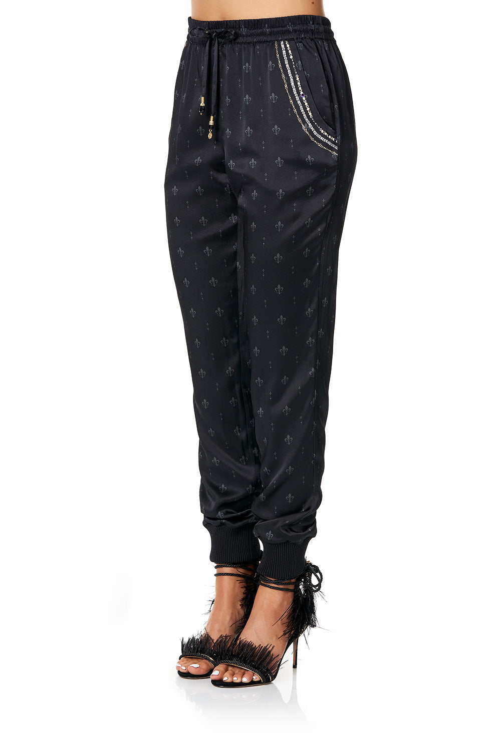 CAMILLA DRAWSTRING PANT WITH RIBBING BLACK