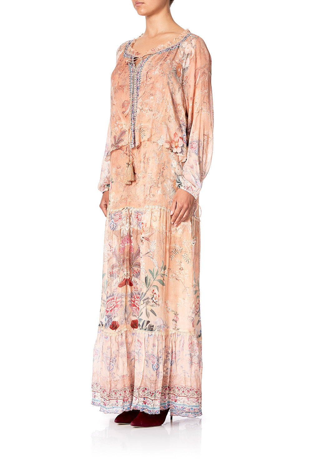 LONG TIERED DRESS WITH RUFFLED COLLAR ALL MY AVIGNON