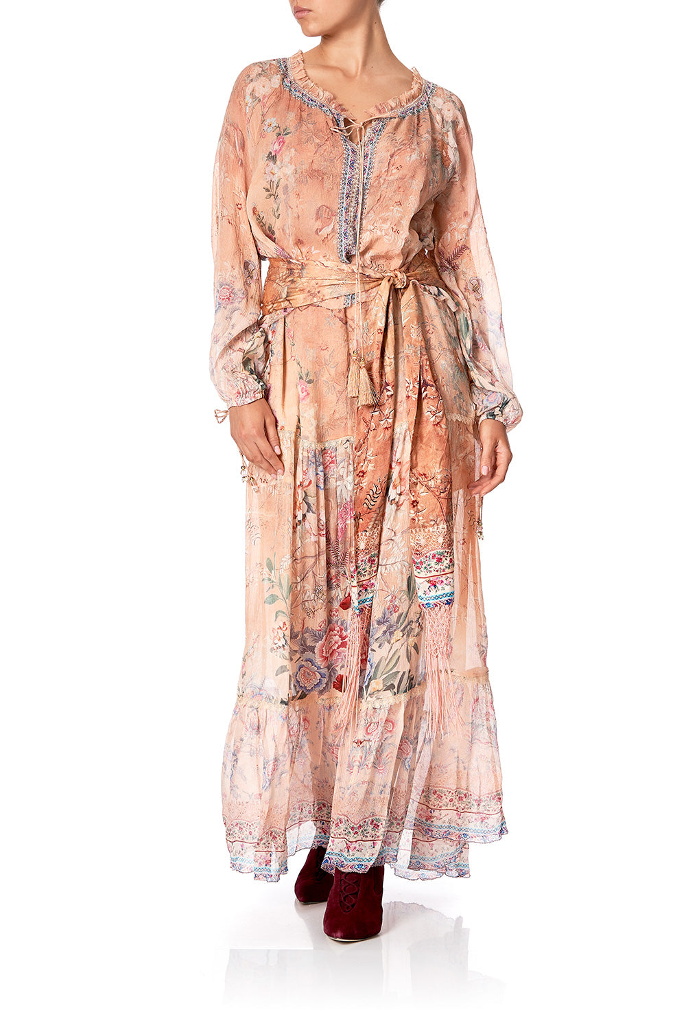 LONG TIERED DRESS WITH RUFFLED COLLAR ALL MY AVIGNON