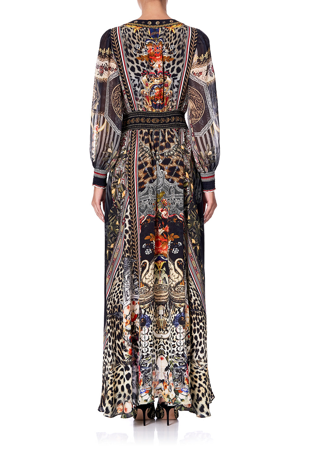 LACE UP DRESS WITH BLOUSON SLEEVE MARAIS AT MIDNIGHT