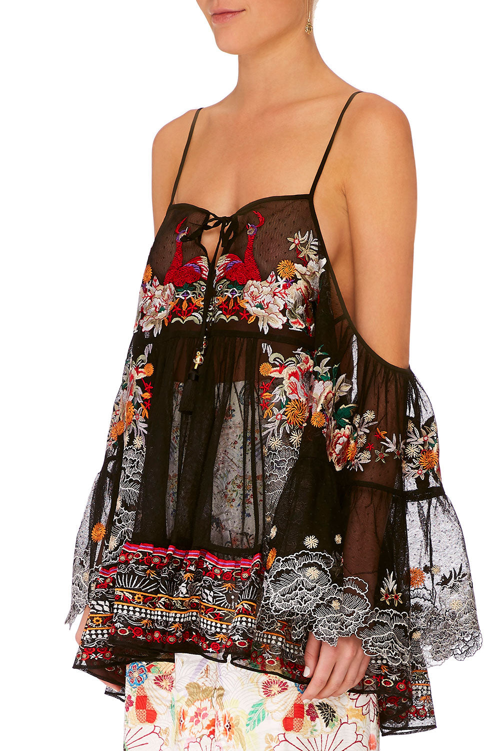 CAMILLA TIME AFTER TIME DROP SHOULDER TOP WITH INSERT