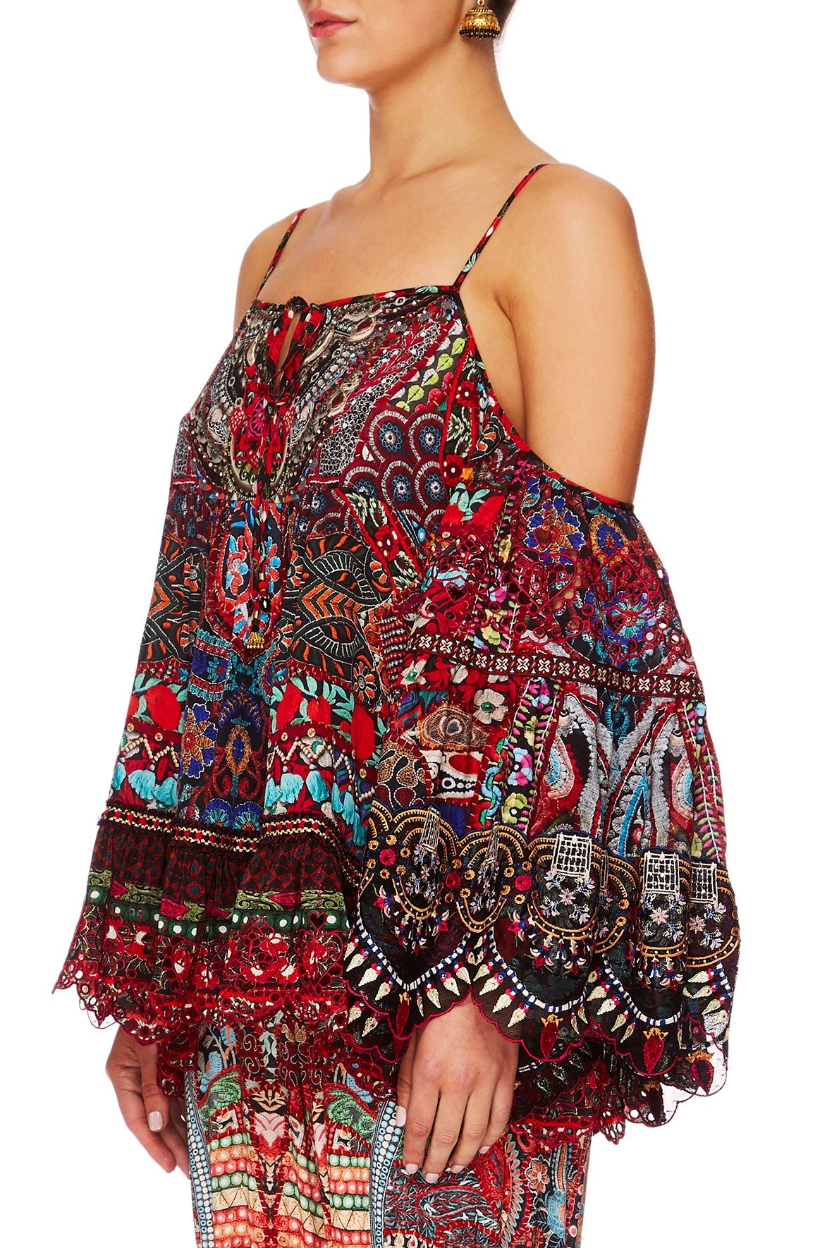 QUEEN ALIKA DROP SHOULDER TOP W INSERTS