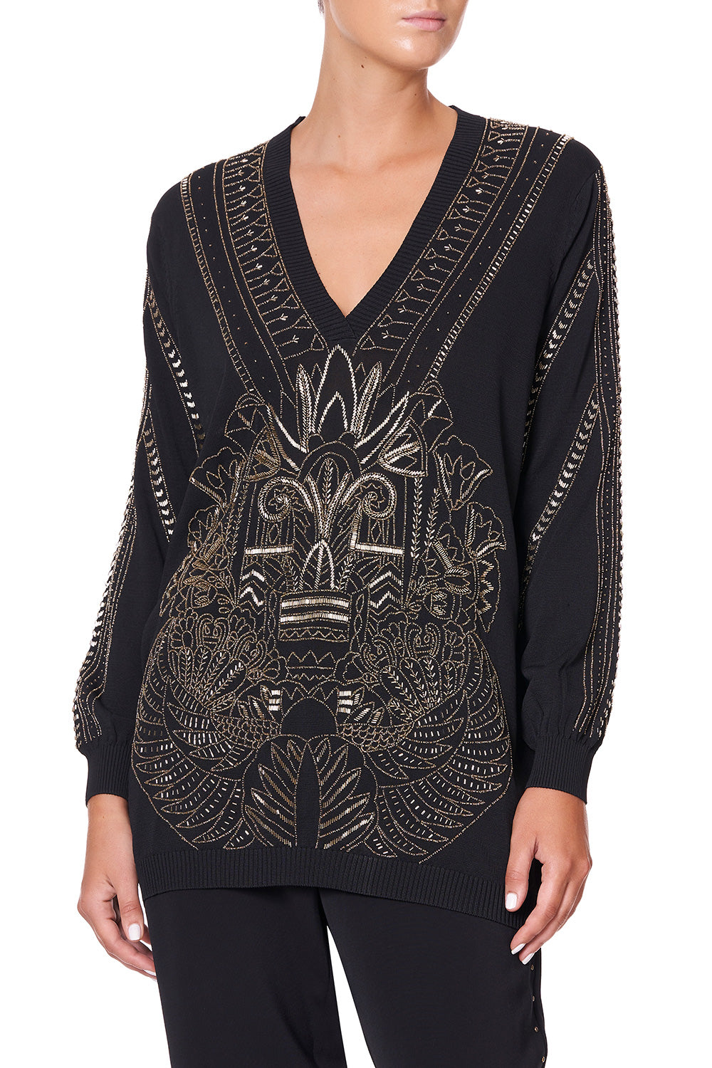 EMBELLISHED V NECK KNIT COBRA KING