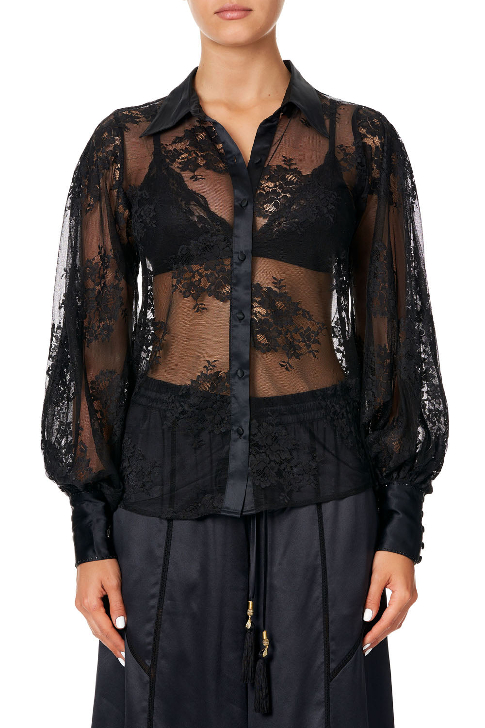 SPLIT SLEEVE BLOUSE NOIR BOUDOIR