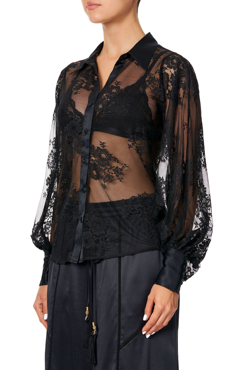 SPLIT SLEEVE BLOUSE NOIR BOUDOIR