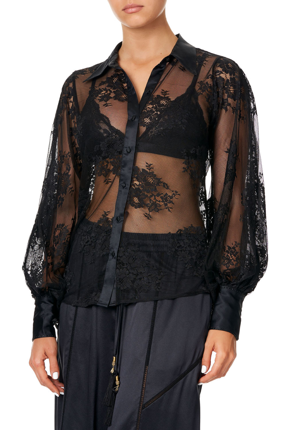 SPLIT SLEEVE BLOUSE NOIR BOUDOIR