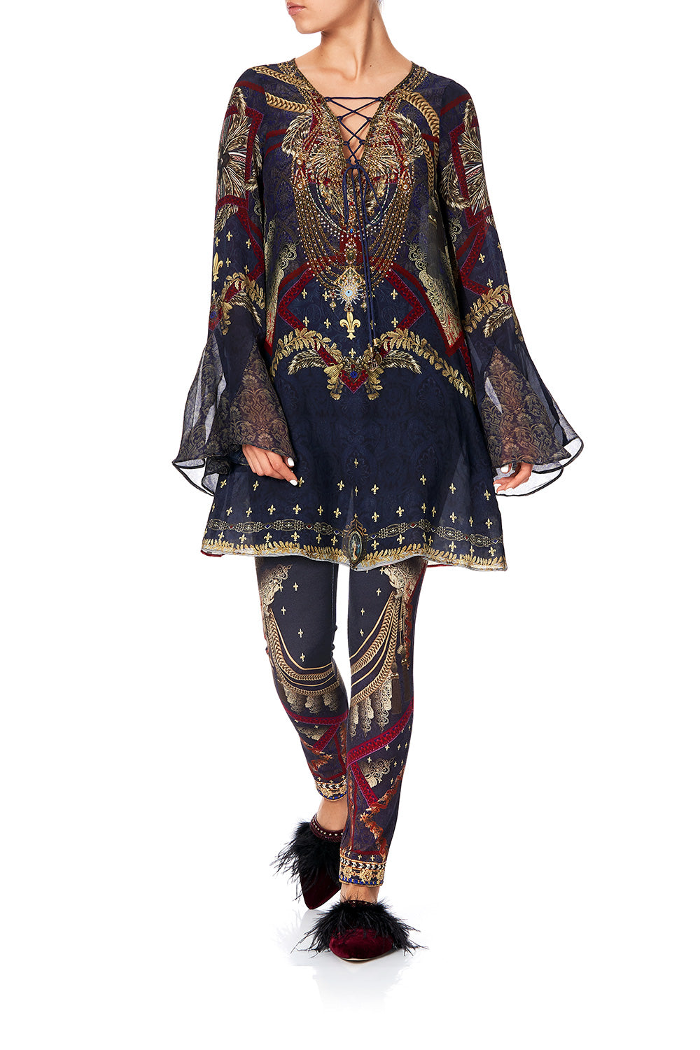 LACE UP SHIFT WITH FLARE SLEEVE THIS CHARMING WOMAN