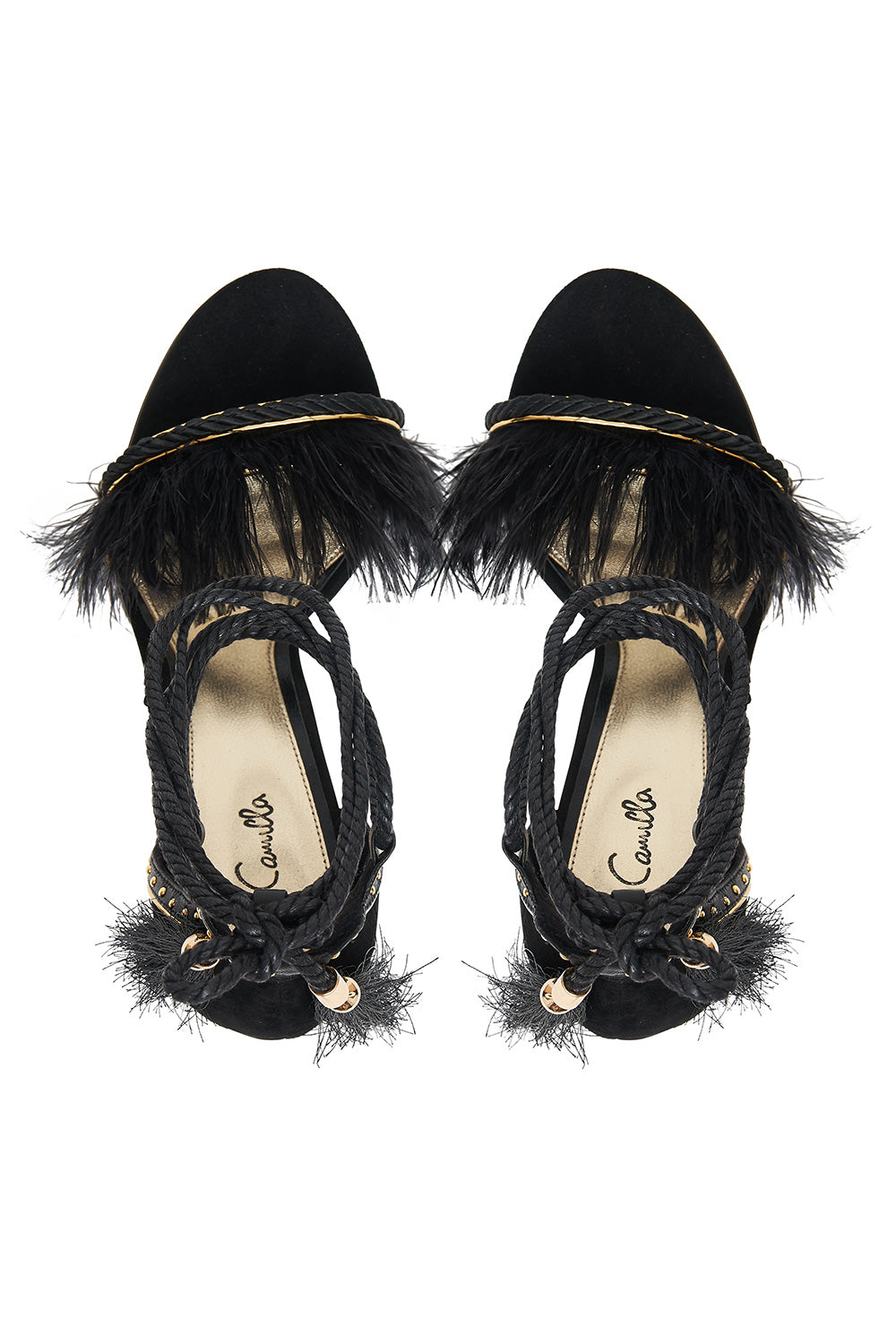 CAMILLA FEATHER HEEL BLACK