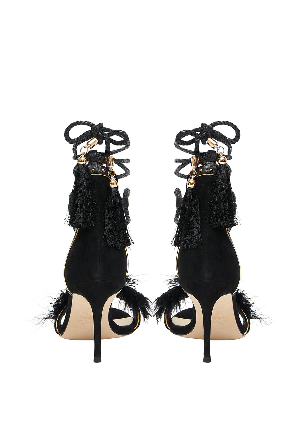 CAMILLA FEATHER HEEL BLACK