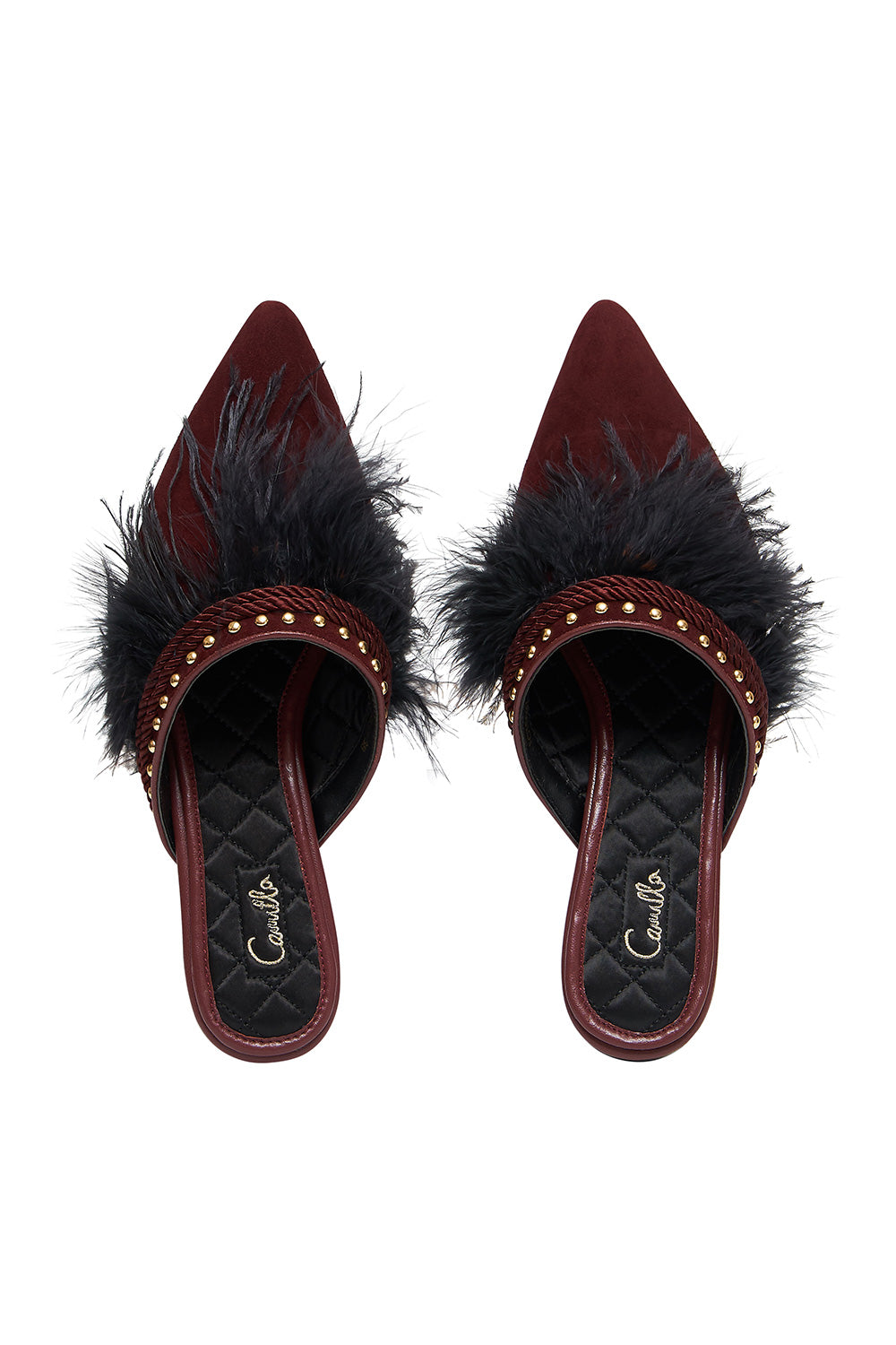 CAMILLA FEATHER SLIPPER BURGUNDY
