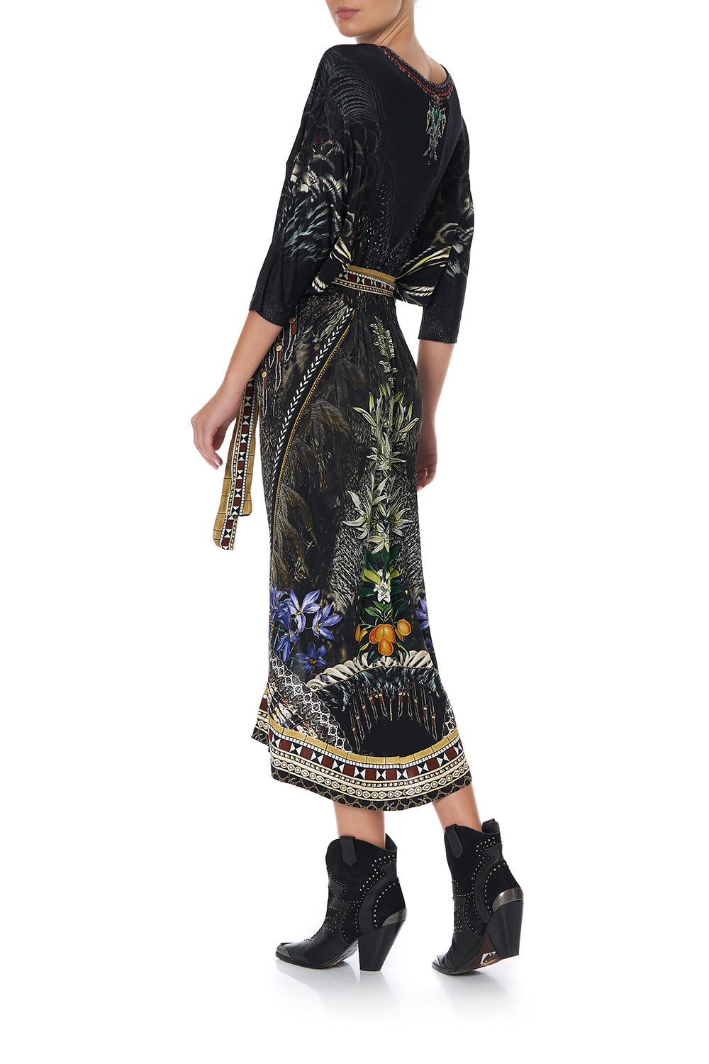 FITTED V NECK DRESS WITH TIE BOTANICAL CHRONICLES