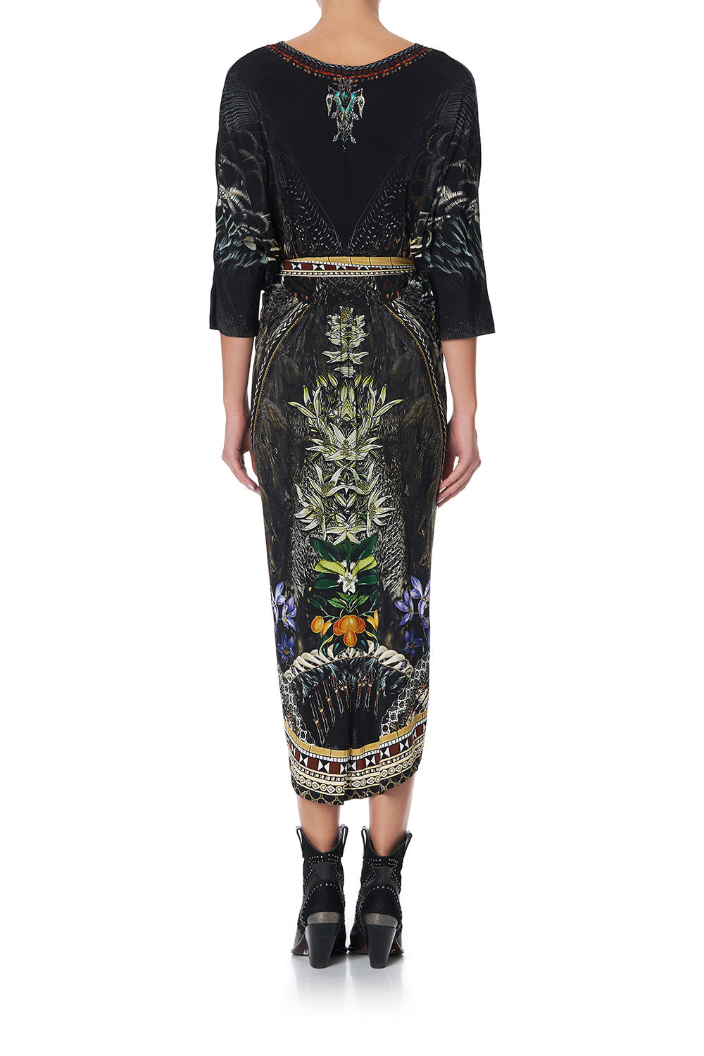 FITTED V NECK DRESS WITH TIE BOTANICAL CHRONICLES