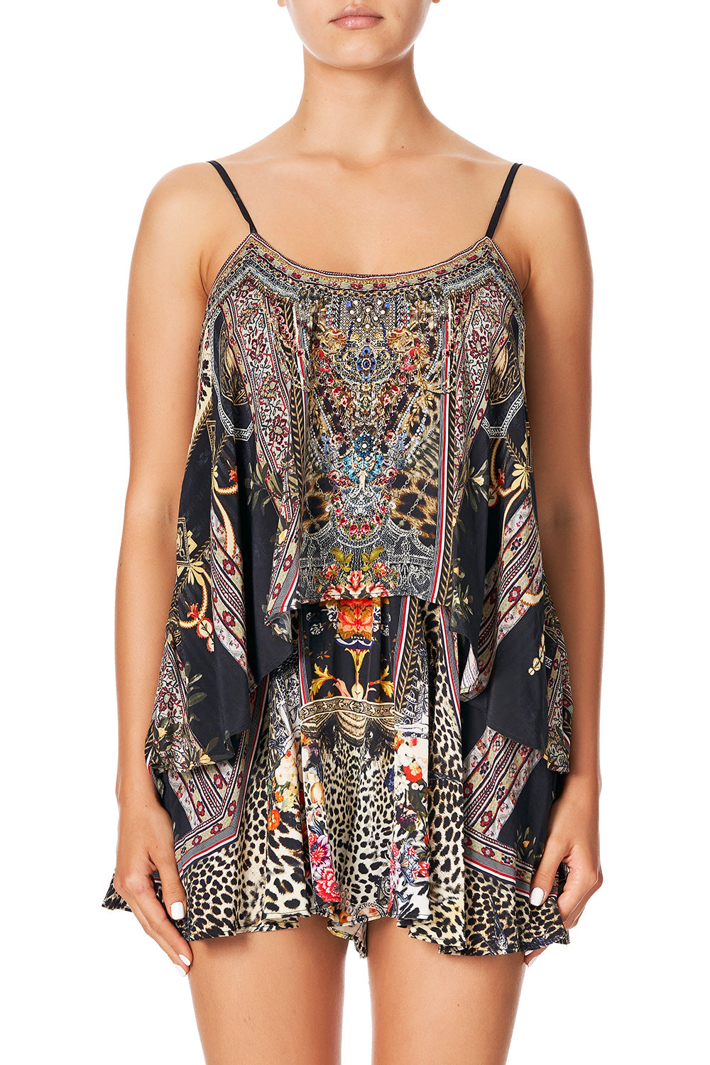 CAMILLA FLARED PLAYSUIT WITH OVERLAYER MARAIS AT MIDNIGHT