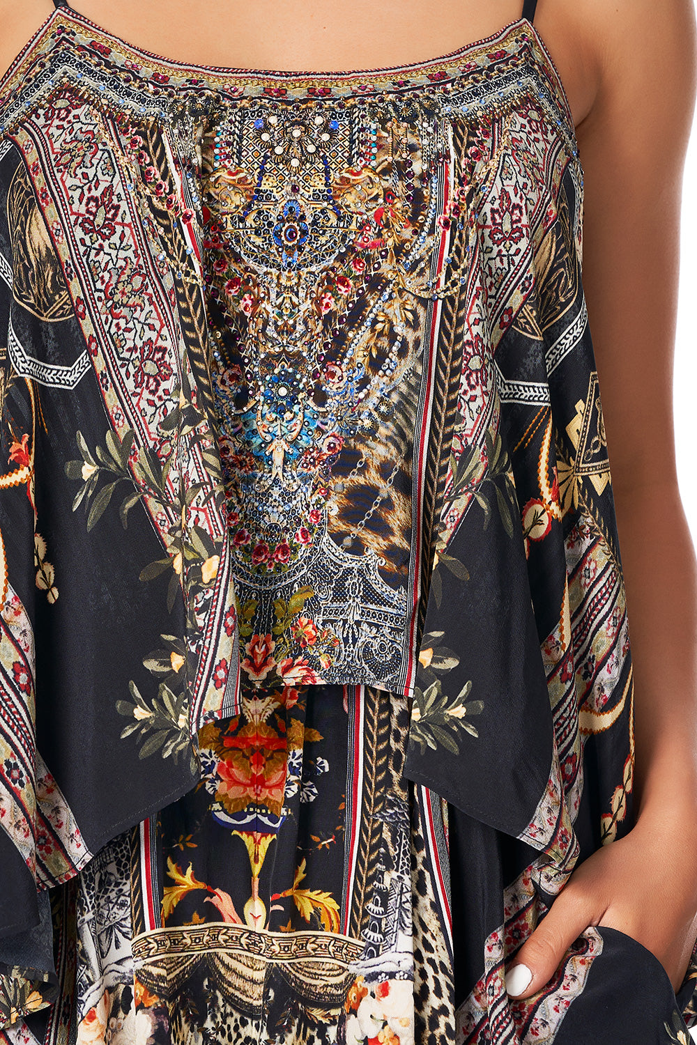 CAMILLA FLARED PLAYSUIT WITH OVERLAYER MARAIS AT MIDNIGHT