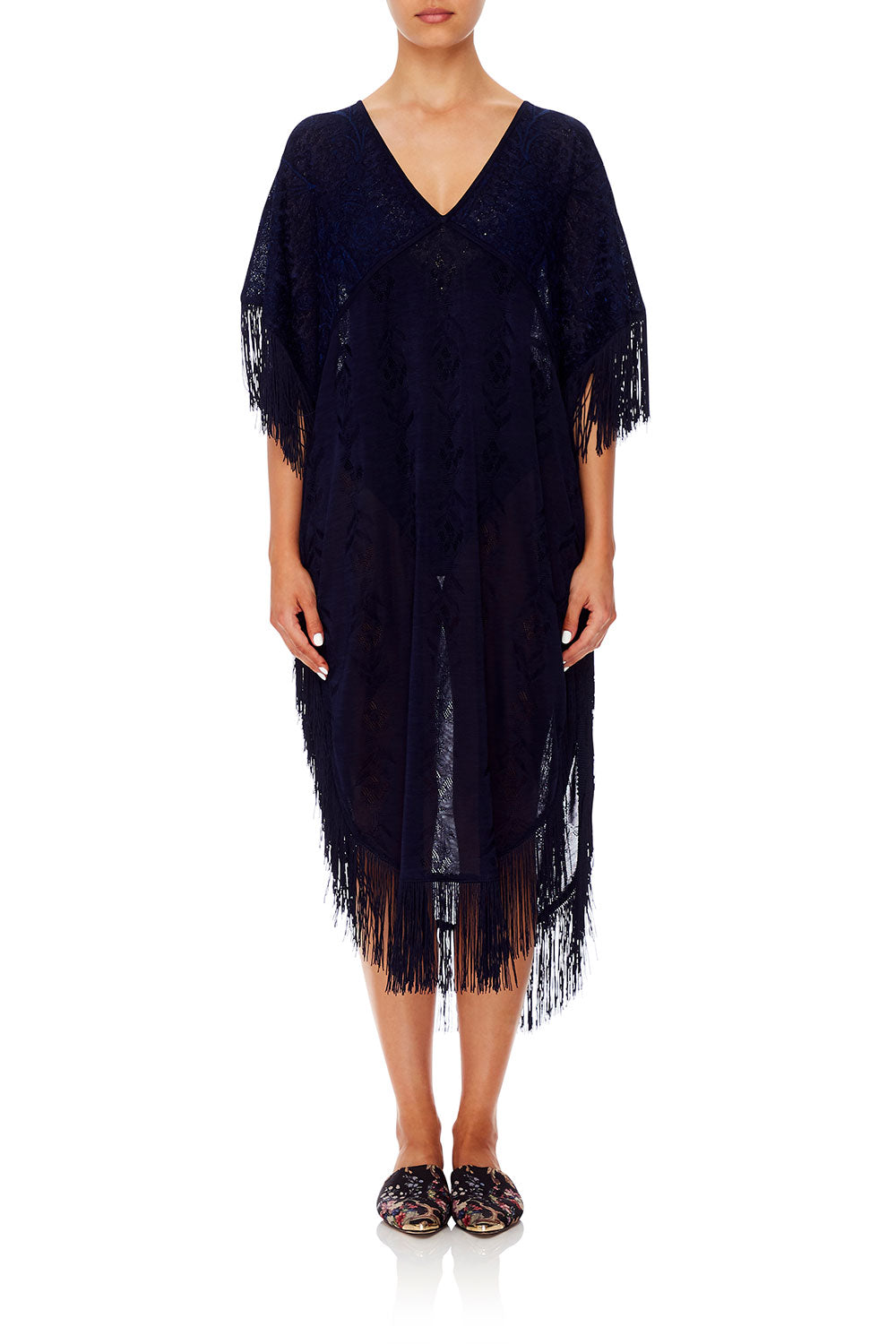 CAMILLA FRINGED KNIT KAFTAN MIDNIGHT MEETING